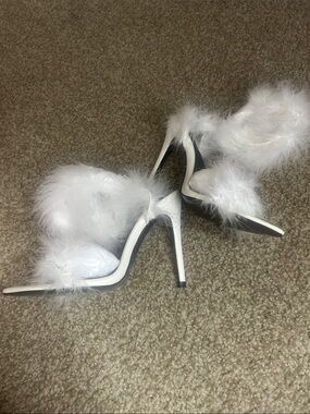 White Feather Slide Stiletto Heels for Women